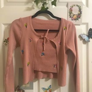 Pink Cami & Bolo Top w/ hand embroidery